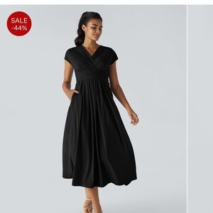 HALARA Black Midi Dress with Pockets